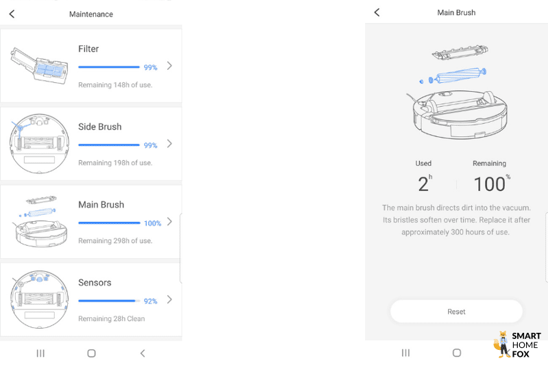 In der Roborock App wird der Zeitpunkt angezeigt, wann der Roborock Filter gereinigt werden soll.